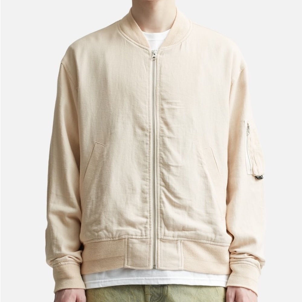 🔥 Stussy Linen Beach Bomber Jacket Beige Medium